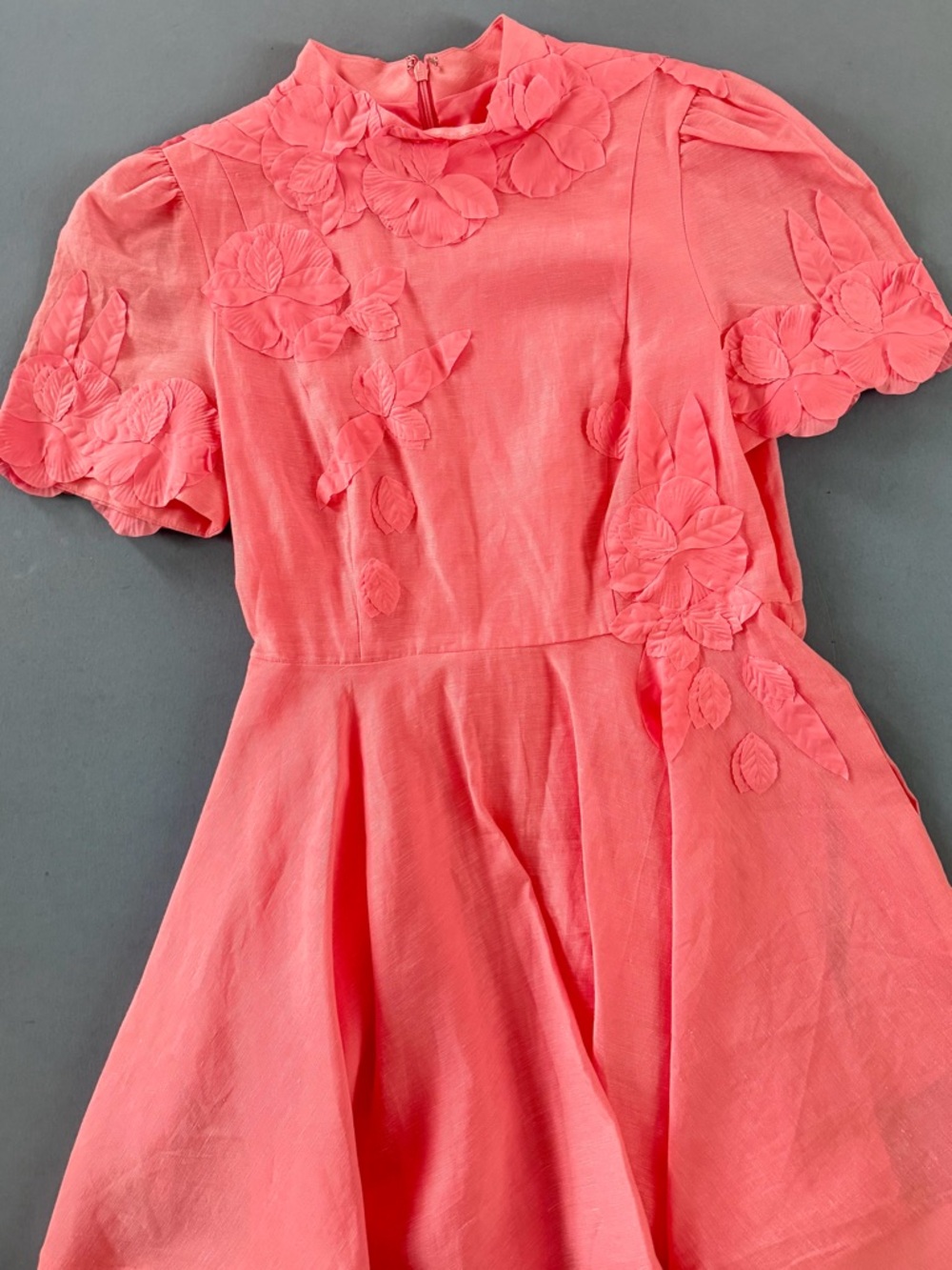 NWT Antonio Melani Iris Linen Floral Appliqué Taffy Pink Mockneck Dress - Picture 5 of 7
